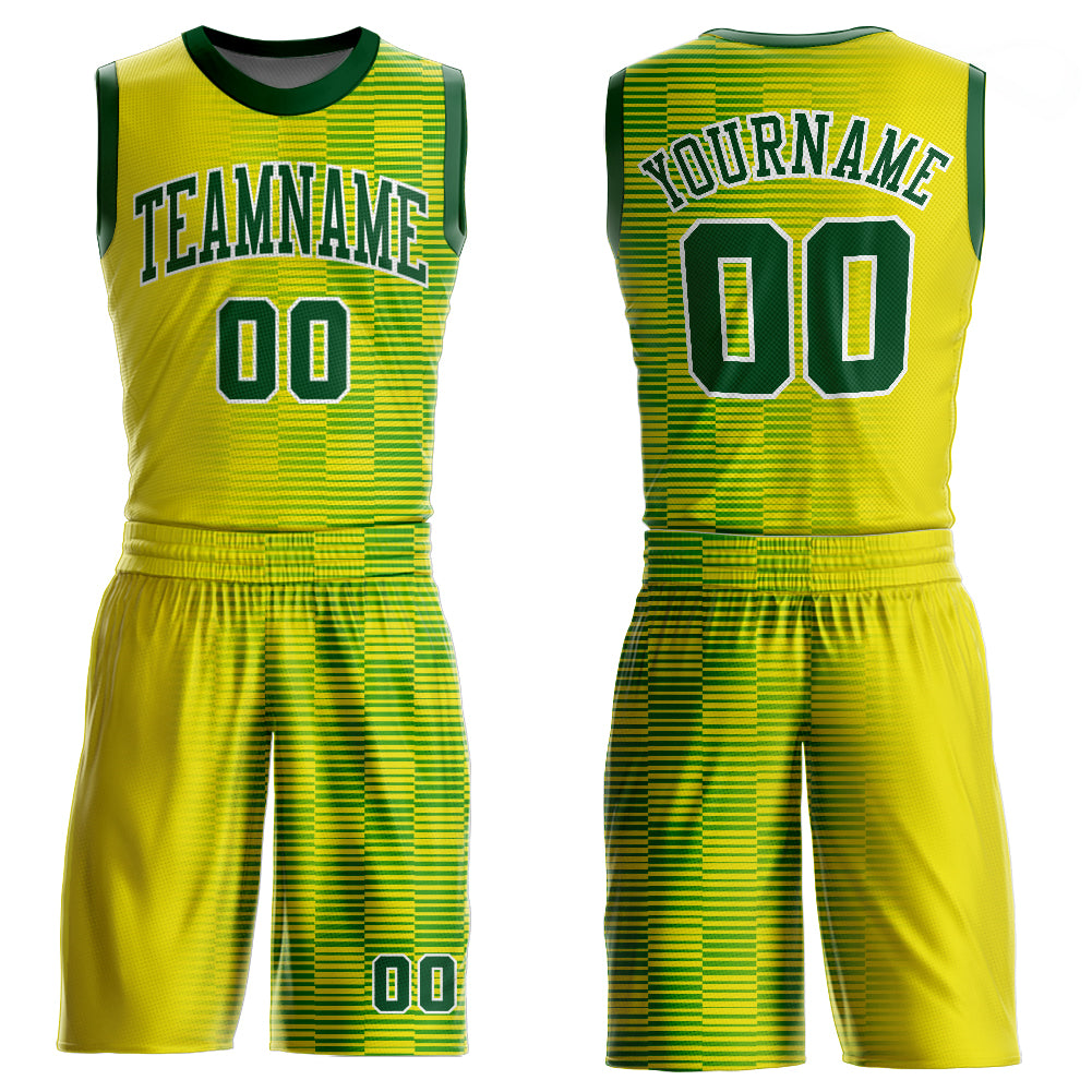 Custom Gold Green-White Round Neck Sublimation Basketball Suit Jersey Custom Gold Green White Basketball Jersey Sublimation Round Neck Suit Custom Gold Green-White Round Neck Sublimation Basketball - Image 1