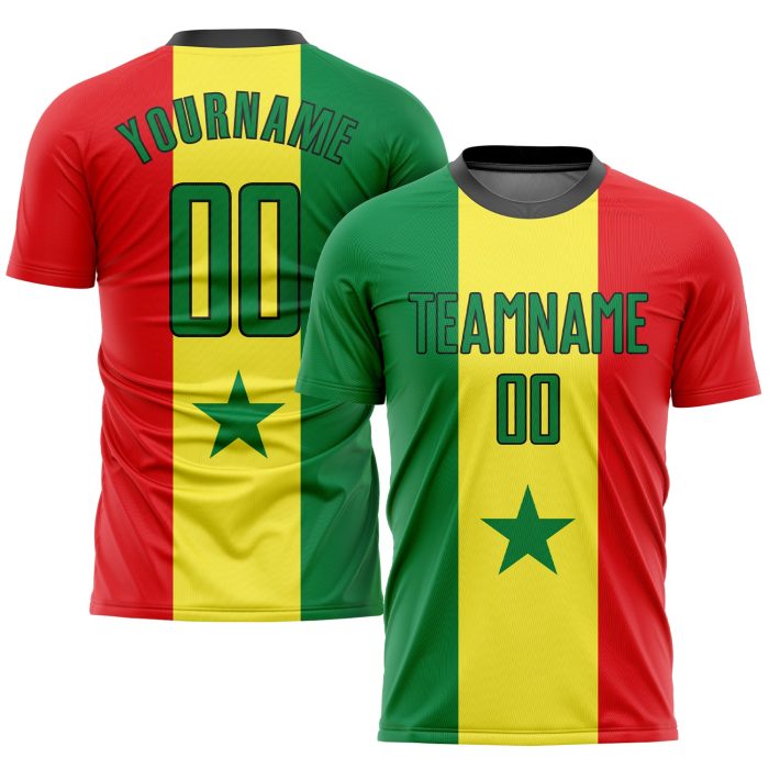 Senegalese Flag Soccer Jersey Custom Gold Kelly Green Red-Black Sublimation Uniform Custom Gold Kelly Green Red-Black Sublimation - Image 1