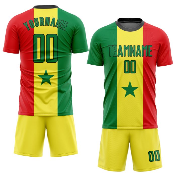 Senegalese Flag Soccer Jersey Custom Gold Kelly Green Red-Black Sublimation Uniform Custom Gold Kelly Green Red-Black Sublimation - Image 2