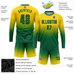 Custom Gold Kelly Green Soccer Jersey Long Sleeve Fade Fashion Uniform Custom Gold Kelly Green Sublimation Long Sleeve Fade - Image 3