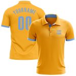 Custom Gold Light Blue Golf Polo Shirt for Men - Performance Athletic Wear Custom Gold Light Blue Performance Golf Polo Shirt