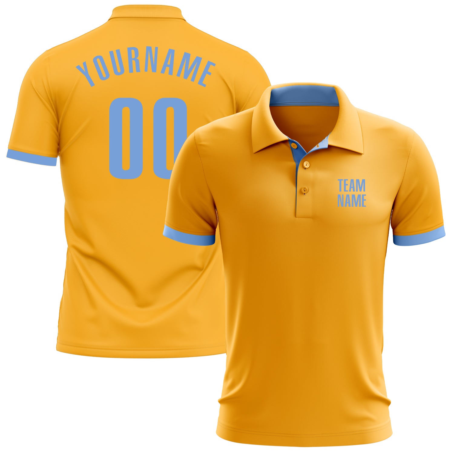 Custom Gold Light Blue Golf Polo Shirt for Men - Performance Athletic Wear Custom Gold Light Blue Performance Golf Polo Shirt