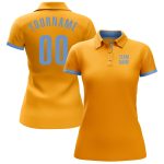Custom Gold Light Blue Golf Polo Shirt for Men - Performance Athletic Wear Custom Gold Light Blue Performance Golf Polo Shirt - Image 2