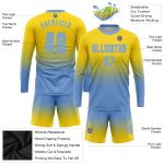 Custom Gold Light Blue Soccer Uniform Jersey - Long Sleeve Fade Fashion Design Custom Gold Light Blue Sublimation Long Sleeve - Image 3