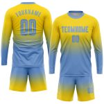 Custom Gold Light Blue Soccer Uniform Jersey - Long Sleeve Fade Fashion Design Custom Gold Light Blue Sublimation Long Sleeve - Image 2