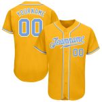 Custom Gold Light Blue White Baseball Jersey - Authentic Team Apparel Custom Gold Light Blue-White Authentic Baseball Jersey