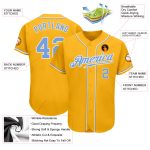 Custom Gold Light Blue White Baseball Jersey - Authentic Team Apparel Custom Gold Light Blue-White Authentic Baseball Jersey - Image 3
