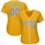 Custom Gold Light Blue White Baseball Jersey - Authentic Team Apparel Custom Gold Light Blue-White Authentic Baseball Jersey - Image 2