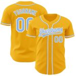 Custom Gold Light Blue White Baseball Jersey - Authentic Style 9245 Custom Gold Light Blue-White Authentic Baseball Jersey