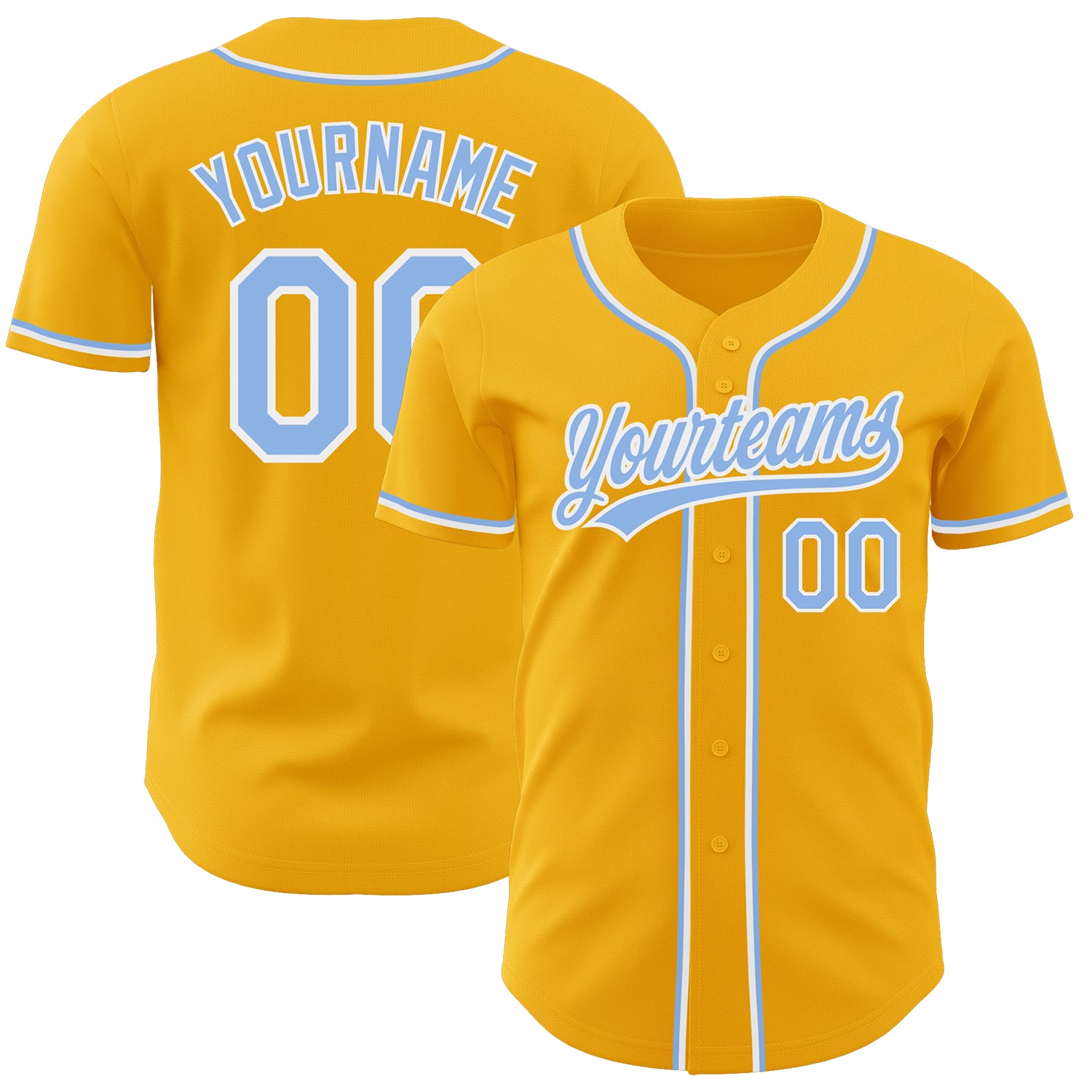 Custom Gold Light Blue White Baseball Jersey - Authentic Style 9245 Custom Gold Light Blue-White Authentic Baseball Jersey