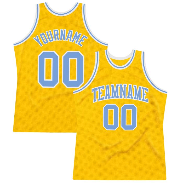 Authentic Custom Gold Light Blue White Basketball Jersey - Throwback Style Custom Gold Light Blue-White Authentic Throwback - Image 1