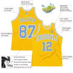 Authentic Custom Gold Light Blue White Basketball Jersey - Throwback Style Custom Gold Light Blue-White Authentic Throwback - Image 2