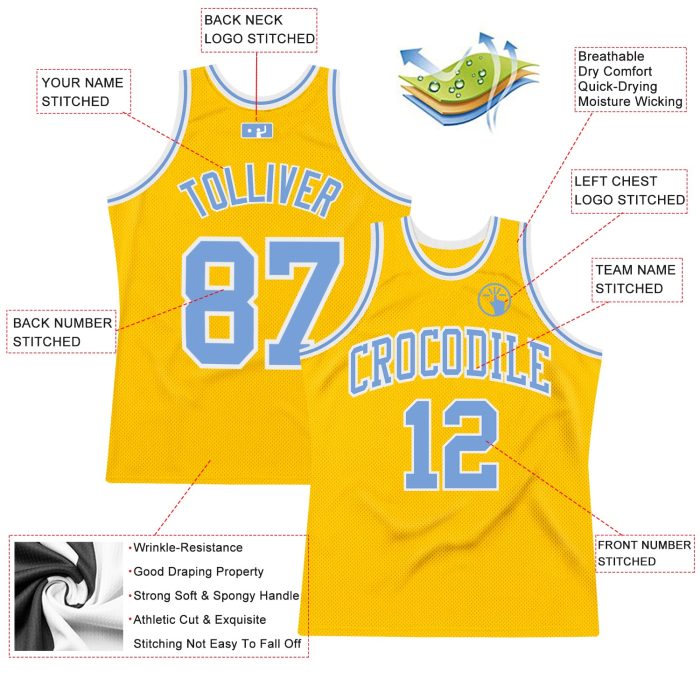 Authentic Custom Gold Light Blue White Basketball Jersey - Throwback Style Custom Gold Light Blue-White Authentic Throwback - Image 2