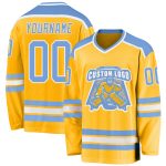 Custom Gold Light Blue White Hockey Jersey Personalized Sports Apparel Custom Gold Light Blue-White Hockey Jersey