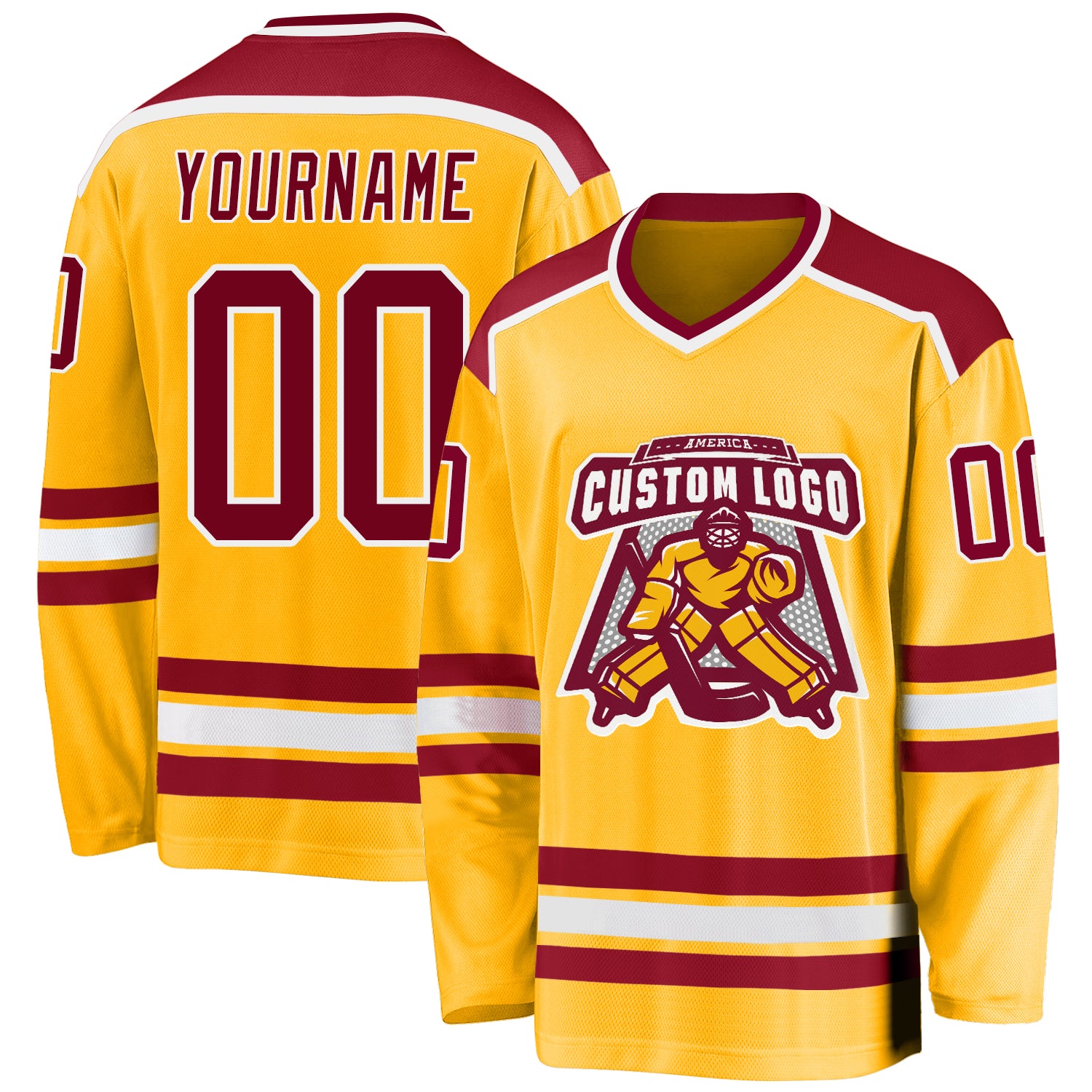 Custom Gold Maroon White Hockey Jersey for Men and Women - Personalize Your Team Spirit Jersey Custom Gold Maroon-White Hockey