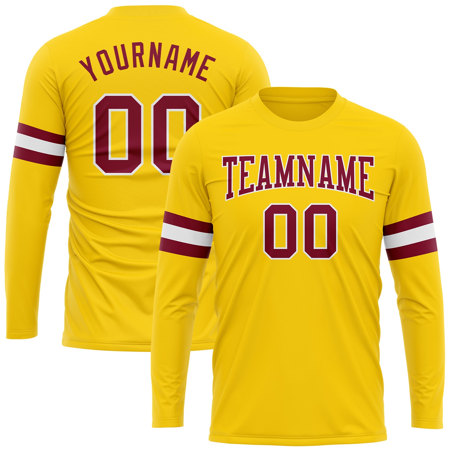 Custom Gold Maroon White Long Sleeve Performance Shirt for Men and Women Custom Gold Maroon-White Long Sleeve Performance