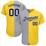 Gold Navy Gray-White Custom Authentic Baseball Jersey, Fashion Style 8621 Custom Gold Navy Gray-White Authentic Split Fashion