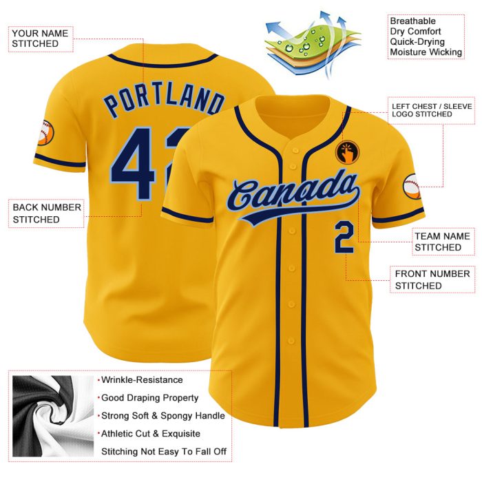 Personalized Gold Navy Light Blue Baseball Jersey - Authentic Custom Design Custom Gold Navy-Light Blue Authentic Baseball - Image 3