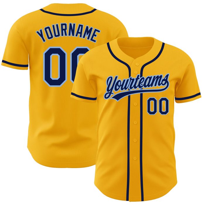 Personalized Gold Navy Light Blue Baseball Jersey - Authentic Custom Design Custom Gold Navy-Light Blue Authentic Baseball - Image 1