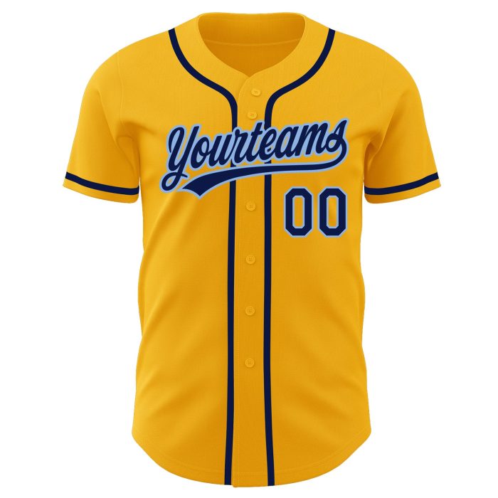 Personalized Gold Navy Light Blue Baseball Jersey - Authentic Custom Design Custom Gold Navy-Light Blue Authentic Baseball - Image 2