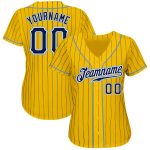 Gold Navy Pinstripe Light Blue Authentic Custom Baseball Jersey Custom Gold Navy Pinstripe Navy-Light Blue Authentic Baseball - Image 2