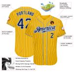 Gold Navy Pinstripe Light Blue Authentic Custom Baseball Jersey Custom Gold Navy Pinstripe Navy-Light Blue Authentic Baseball - Image 3