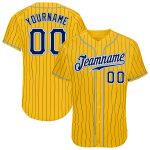 Gold Navy Pinstripe Light Blue Authentic Custom Baseball Jersey Custom Gold Navy Pinstripe Navy-Light Blue Authentic Baseball