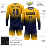 Custom Gold Navy Soccer Uniform Jersey - Long Sleeve Fade Fashion Design Custom Gold Navy Sublimation Long Sleeve Fade Fashion - Image 3