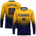 Custom Gold Navy Soccer Uniform Jersey - Long Sleeve Fade Fashion Design Custom Gold Navy Sublimation Long Sleeve Fade Fashion