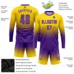 Custom Gold Purple Soccer Uniform Jersey, Long Sleeve Fade Fashion Shirt Custom Gold Purple Sublimation Long Sleeve Fade - Image 3