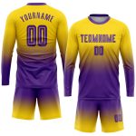Custom Gold Purple Soccer Uniform Jersey, Long Sleeve Fade Fashion Shirt Custom Gold Purple Sublimation Long Sleeve Fade - Image 2