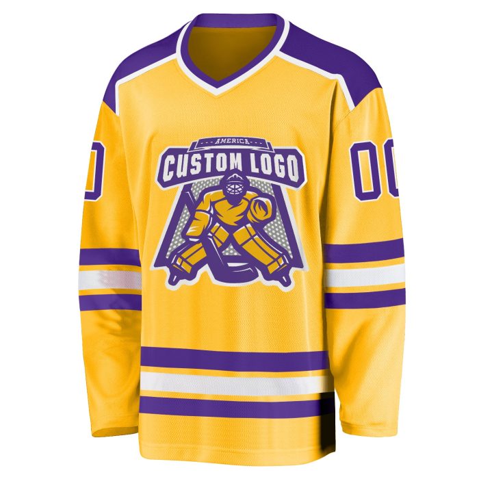 Custom Purple White Gold Hockey Jersey - Personalized Team Jersey for Fans Custom Gold Purple-White Hockey Jersey - Image 2