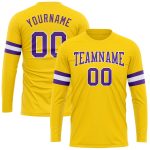 Gold Purple White Long Sleeve Performance T-Shirt - Custom Personalization Available Custom Gold Purple-White Long Sleeve