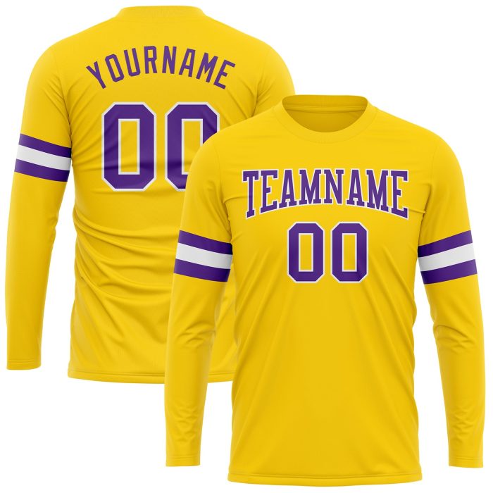 Gold Purple White Long Sleeve Performance T-Shirt - Custom Personalization Available Custom Gold Purple-White Long Sleeve - Image 1