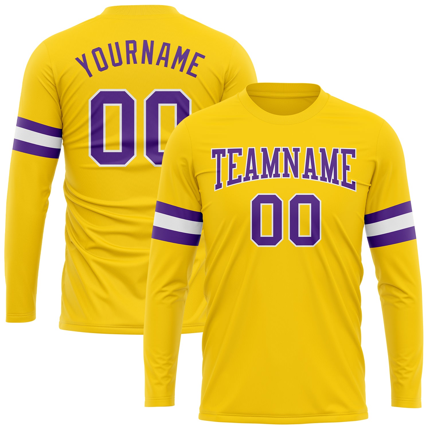 Custom Gold Purple-White Long Sleeve Performance T-Shirt Gold Purple White Long Sleeve Performance T-Shirt - Custom Personalization Available Custom Gold Purple-White Long Sleeve - Image 1