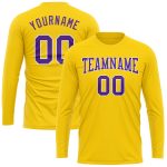 Gold Purple White Long Sleeve Performance T-Shirt - Custom Personalization Available Custom Gold Purple-White Long Sleeve - Image 2