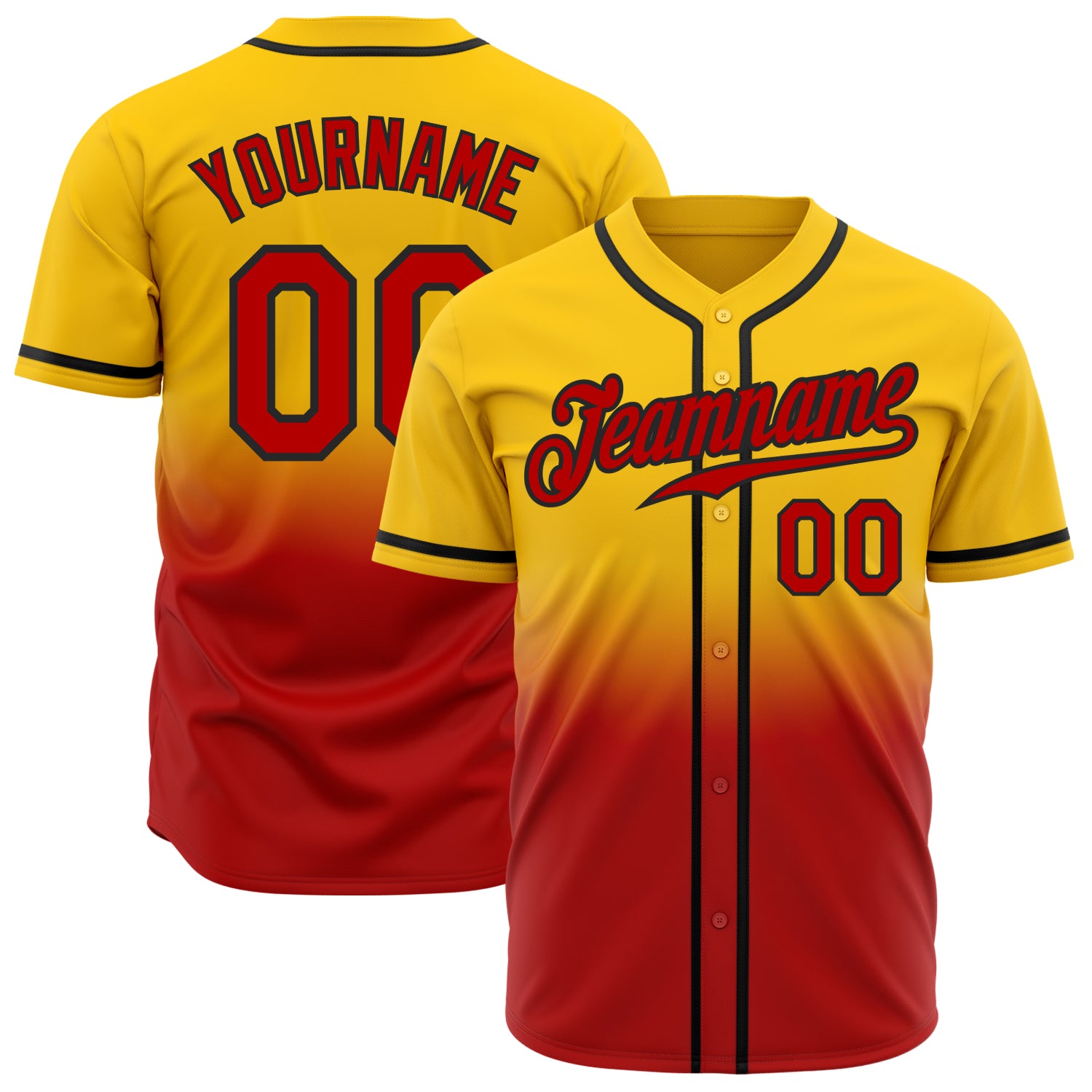 Custom Gold Red-Black Authentic Fade Fashion Baseball Jersey Authentic Custom Gold Red-Black Fade Fashion Baseball Jersey Custom Gold Red-Black Authentic Fade Fashion Baseball Jersey - Image 1