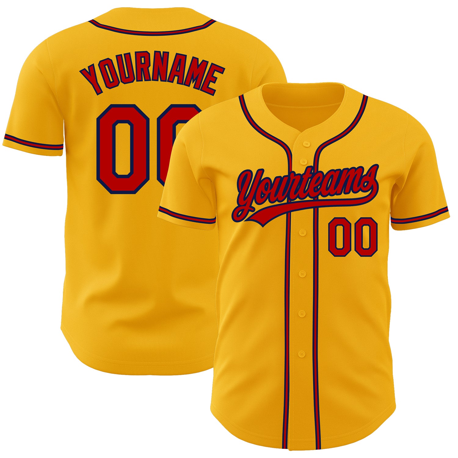Custom Gold Red-Navy Authentic Baseball Jersey Custom Gold Red-Navy Authentic Baseball Jersey for Men - Personalized Sports Apparel Custom Gold Red-Navy Authentic Baseball - Image 1