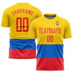 Ecuador Flag Soccer Jersey Custom Gold Red-Royal Sublimation Uniform Custom Gold Red-Royal Sublimation Ecuador Flag Soccer