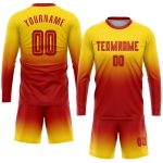 Custom Gold Red Sublimation Soccer Jersey Long Sleeve Fade Fashion Uniform Custom Gold Red Sublimation Long Sleeve Fade Fashion - Image 2