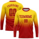 Custom Gold Red Sublimation Soccer Jersey Long Sleeve Fade Fashion Uniform Custom Gold Red Sublimation Long Sleeve Fade Fashion