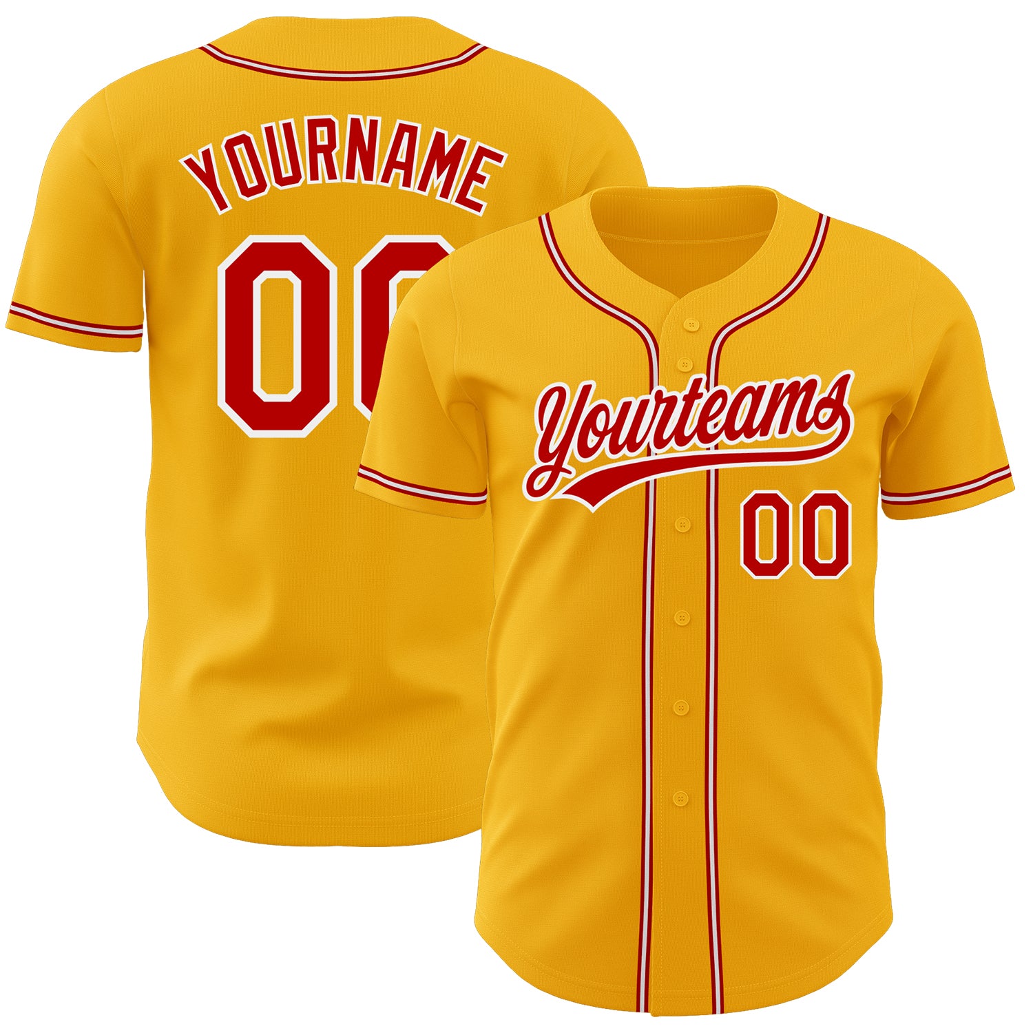 Custom Gold Red White Baseball Jersey - Authentic Sports Apparel Custom Gold Red-White Authentic Baseball Jersey