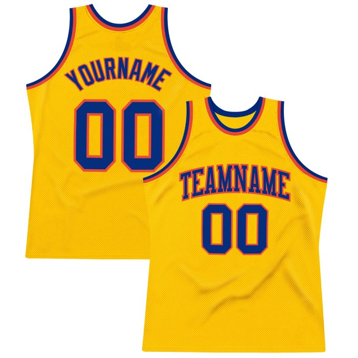 Custom Gold Basketball Jersey - Authentic Royal-Orange Throwback Design Custom Gold Royal-Orange Authentic Throwback Basketball - Image 1