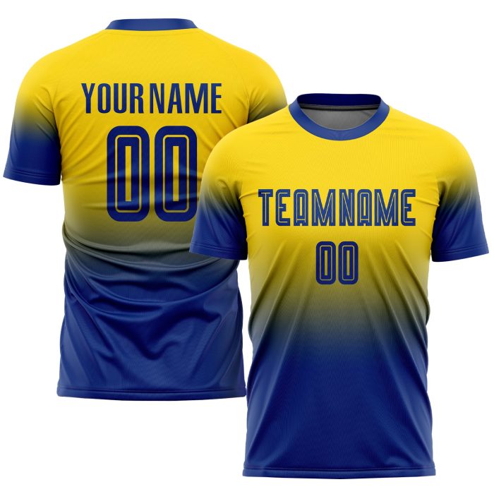 Custom Gold Royal Sublimation Soccer Uniform Jersey - Fade Design Fashion Jersey Custom Gold Royal Sublimation Fade Fashion - Image 1