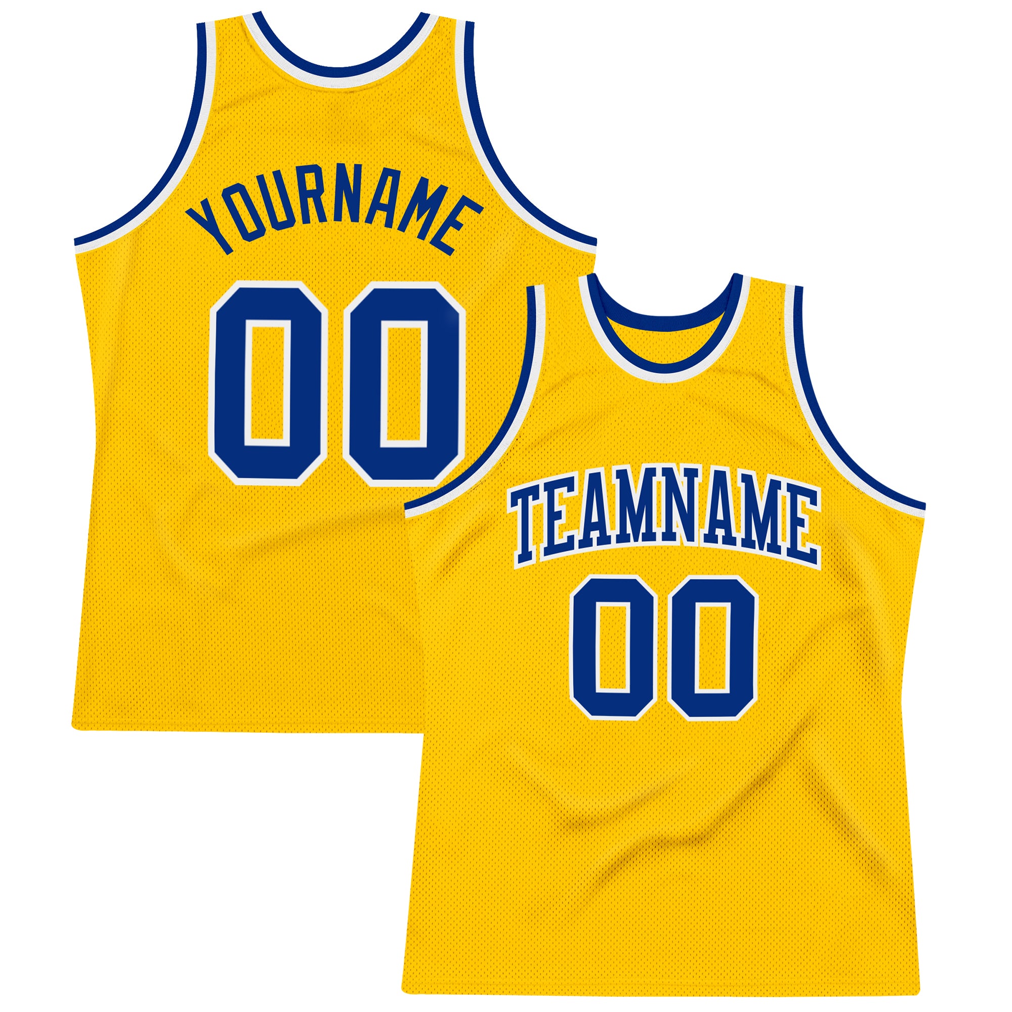 Custom Gold White Basketball Jersey Authentic Throwback Design Custom Gold Royal-White Authentic Throwback Basketball Jersey