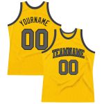 Custom Gray Black Gold Basketball Jersey - Authentic Throwback Style Custom Gold Steel Gray-Black Authentic Throwback Basketball