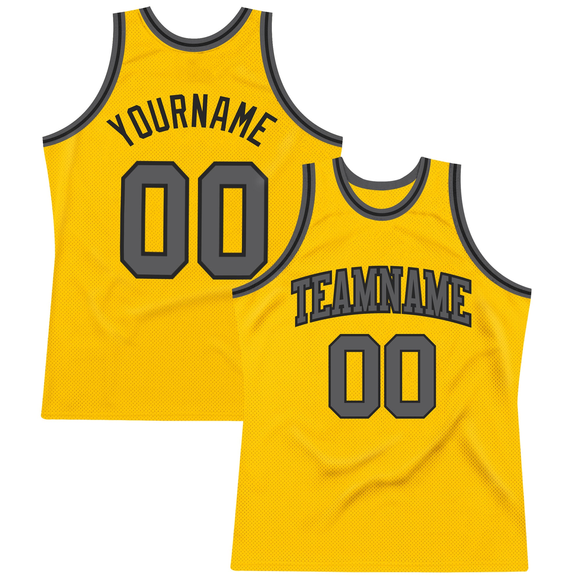 Custom Gray Black Gold Basketball Jersey - Authentic Throwback Style Custom Gold Steel Gray-Black Authentic Throwback Basketball