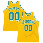 Custom Gold Basketball Jersey - Teal White Authentic Throwback Jersey Custom Gold Teal-White Authentic Throwback Basketball
