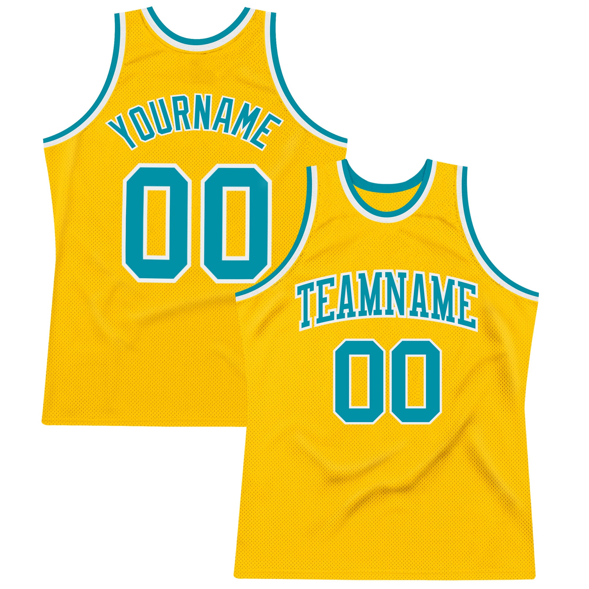 Custom Gold Basketball Jersey - Teal White Authentic Throwback Jersey Custom Gold Teal-White Authentic Throwback Basketball