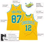 Custom Gold Basketball Jersey - Teal White Authentic Throwback Jersey Custom Gold Teal-White Authentic Throwback Basketball - Image 2